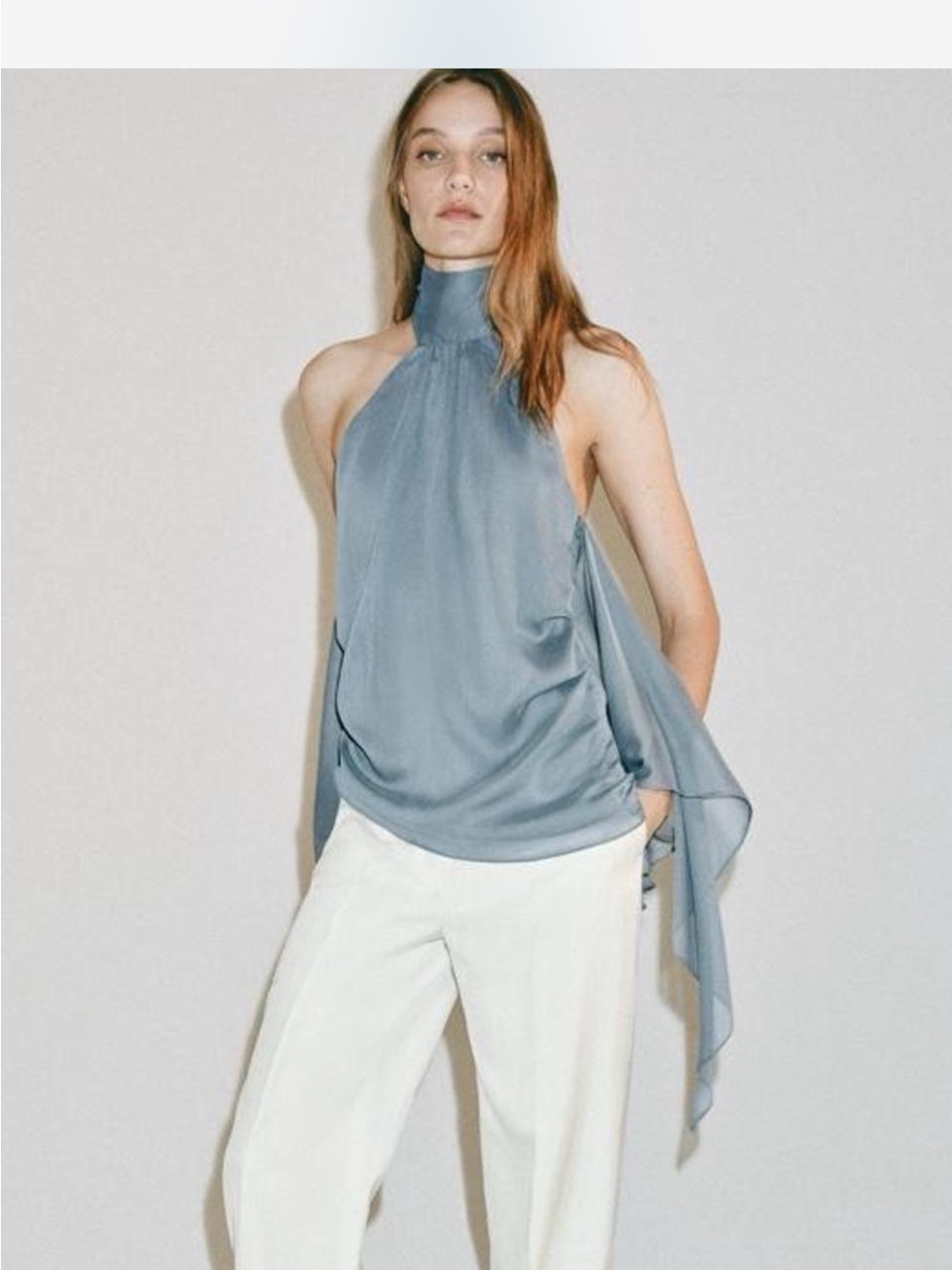 Zara Slate Blue High-Neck Halter Camisole